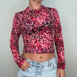 Leopard Print Mesh Long Sleeve Top